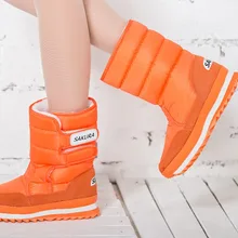 Г., женские зимние ботинки с водонепроницаемой поверхностью и удобной подошвой из термопластичной резины, теплая зимняя обувь с пряжкой оранжевого цвета