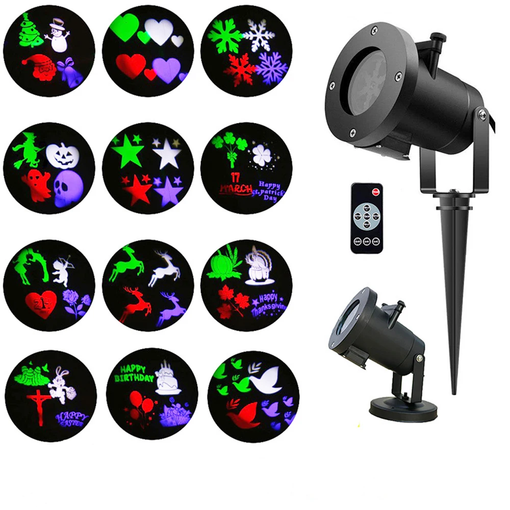 

Stage Light Waterproof LED Laser Snowflake Projector 12 Movie Card dj Disco Light Outdoor Decoration Family Garden Light