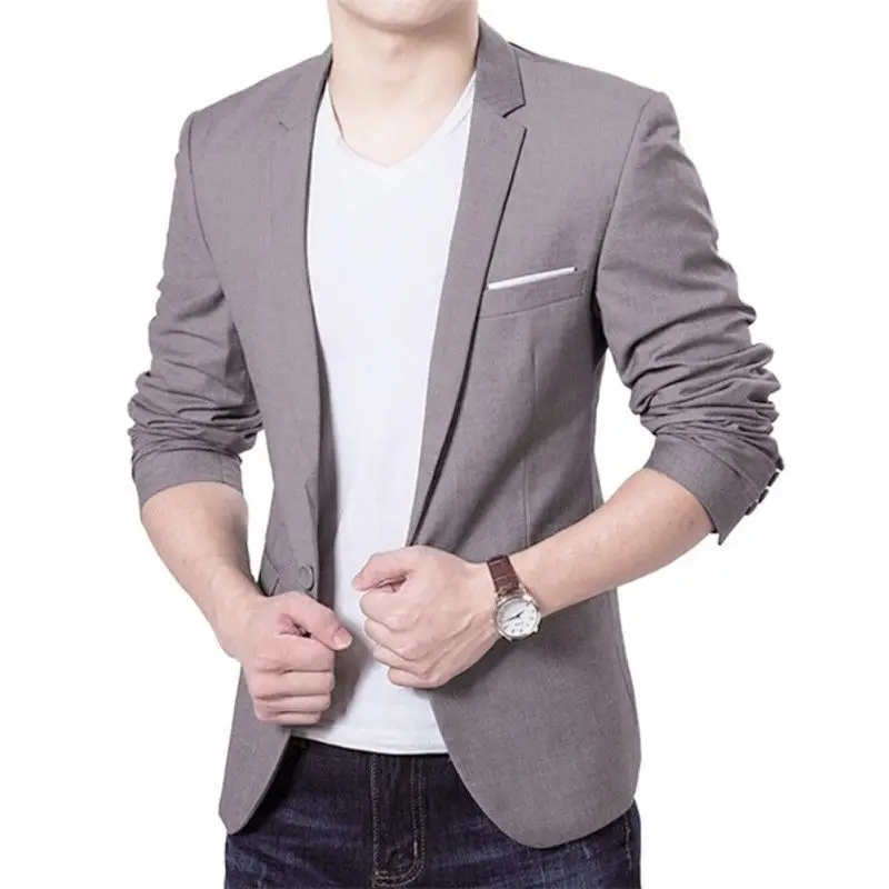New Blazer Men Korean Slim Fit Fashion Cotton Blazers Suits Jacket Black Blue Plus Size M To 3XL Male Blazers Mens Coat Wedding