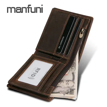 

Men's Wallet 100% Genuine Crazy Horse Leather Luxury Wallet Vintage RFID Wallet Short C Money Clip Credit Card