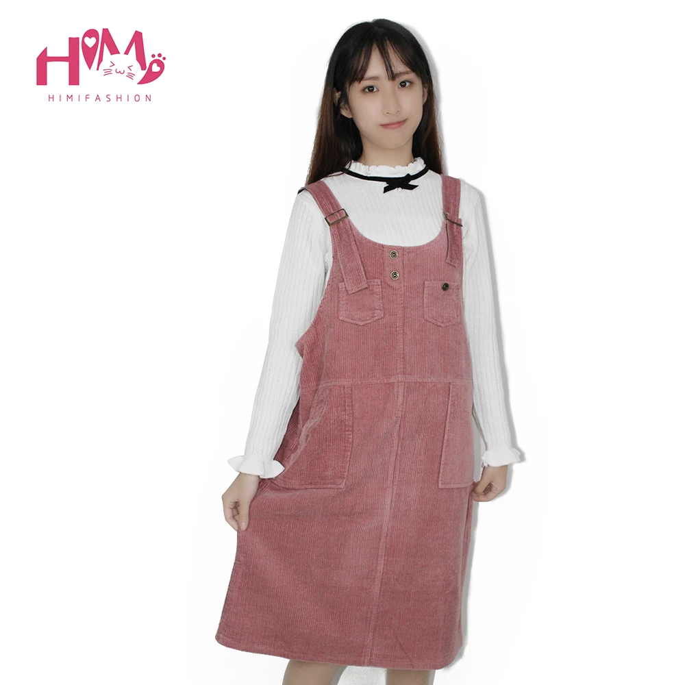 Goede Lente Koreaanse Mode Losse Vrouwen Strap Corduroy Mouwloze Roze Jurk Herfst Vintage Leuke Casual Vrouwelijke Overalls Jurken