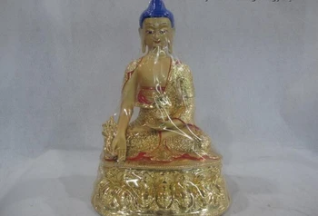 

USPS to USA S0393 Tibet Buddhism Bronze Copper Gild Painted Bhaisajyaguru Sakyamuni Buddha Statue