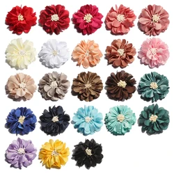 10PCS 23 colors 5cm Newborn Vintage Wrinkles Fabric Flowers with Match End Do Old Chiffon Hair Flowers for Kids Hair Accessories