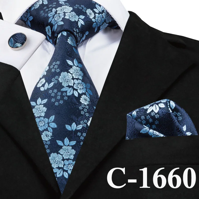 Мужской галстук в синюю полоску Шелковый жаккардовый галстук носовой Запонки Набор Бизнес Галстуки для свадебной вечеринки для мужчин подарок C-703 - Цвет: C-1660