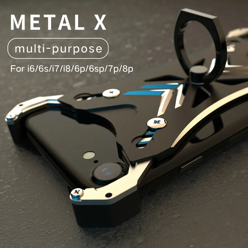 R-just X Shape Ring Holder case For iPhone Personality Shell for 6s 7 8 plus Case Metal Bumper With Gift Glass Film |