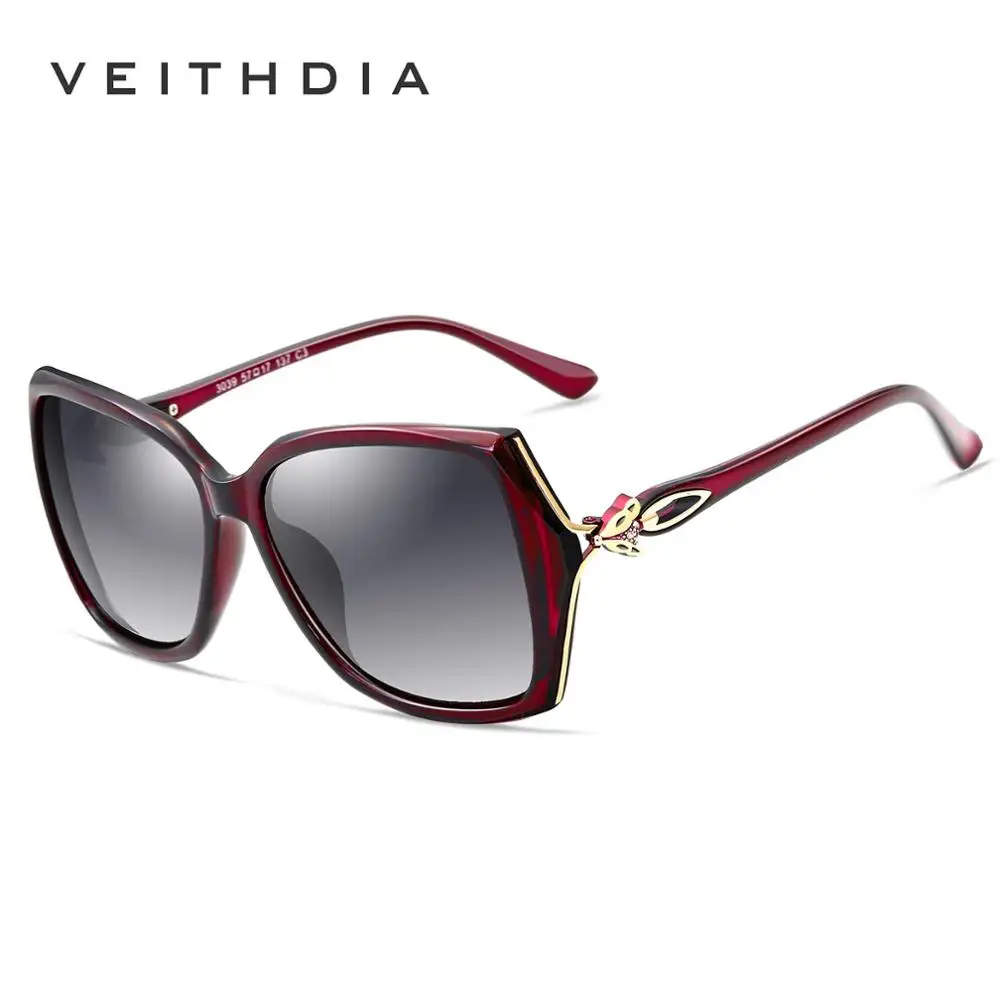 VEITHDIA, женские ретро солнцезащитные очки, поляризационные, Роскошные, для девушек, брендовые, дизайнерские, солнцезащитные очки, для женщин, для женщин, V3039 - Цвет линз: Red Gray