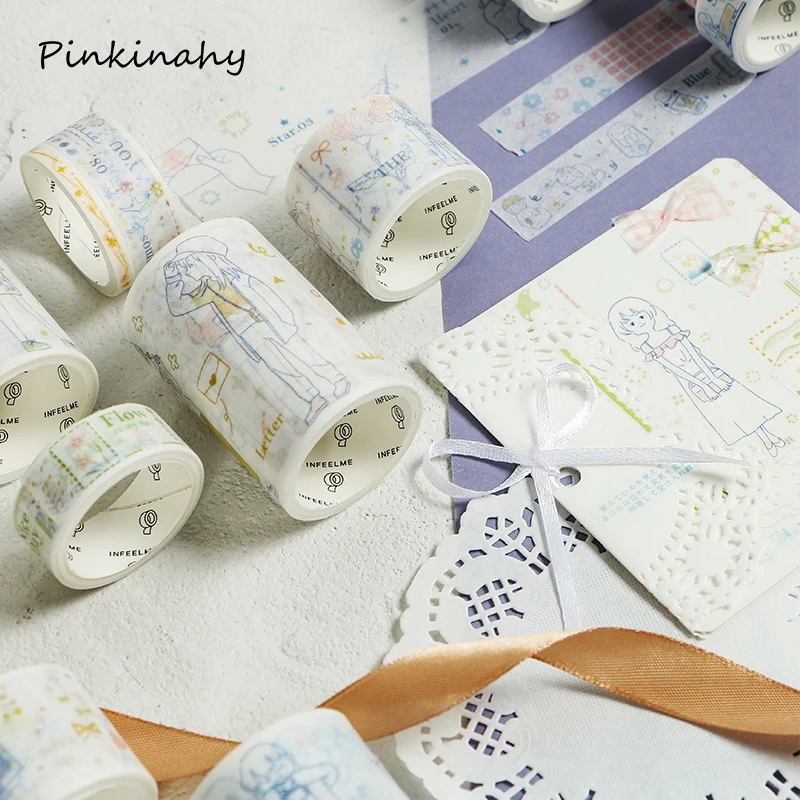 

6 pcs Girl Characters Bullet Journal Washi Tape Set Adhesive Tape DIY Scrapbooking Sticker Label Decorativa Masking Tape