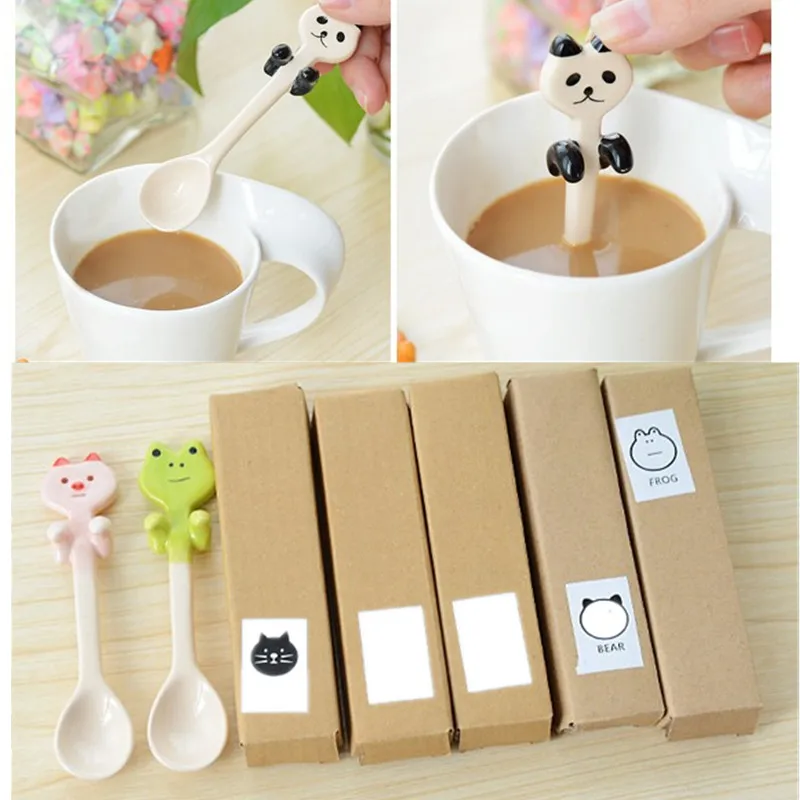 

11.6cm High Quality Porcelain Ceramic Spoons Cute Small Spoon Stirring Coffee Cartoon Hippo Spoon Variety Spices Scoops