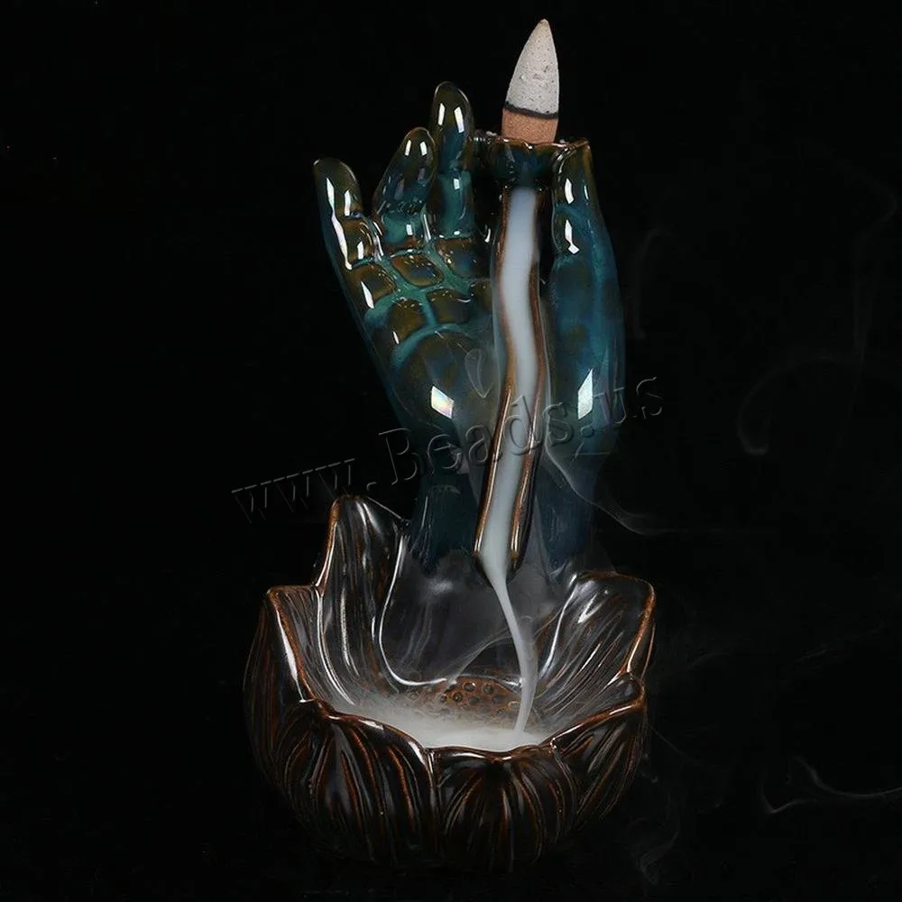 

Buddha Hand Backflow Incense Burner Smoke Waterfall Incense Cone Sticks Holder Ceramic Mountain River Handicraft Incense Holder