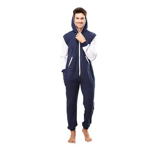 Centuryestar Tmall качественная Пижама Hombre Invierno с капюшоном Combinaison Pyjama Homme Hiver цельная Пижама для взрослых мужчин - Цвет: Синий