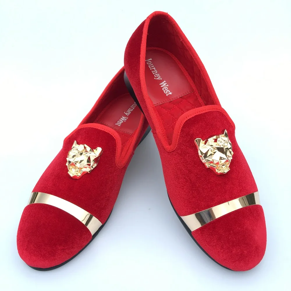 New Fashion Men Red Velvet Loafers Slippers Buckle Men Velvet Shoes ...