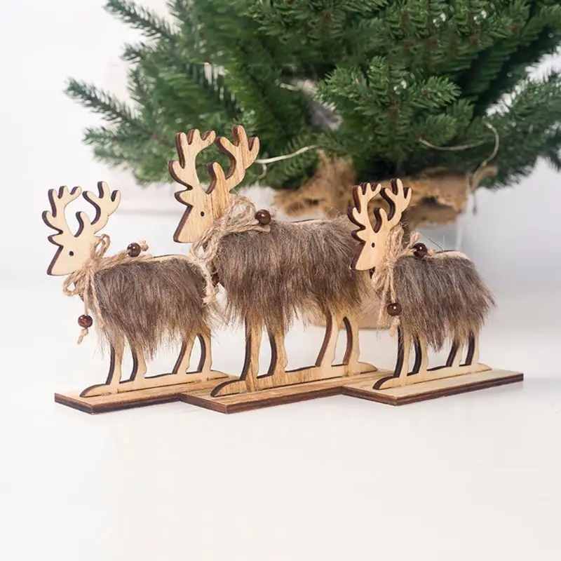 

3pcs/set 3D Christmas Elk Deer Wooden Felt Crafts Ornaments Home Decoration Children Xmas New Year Gift