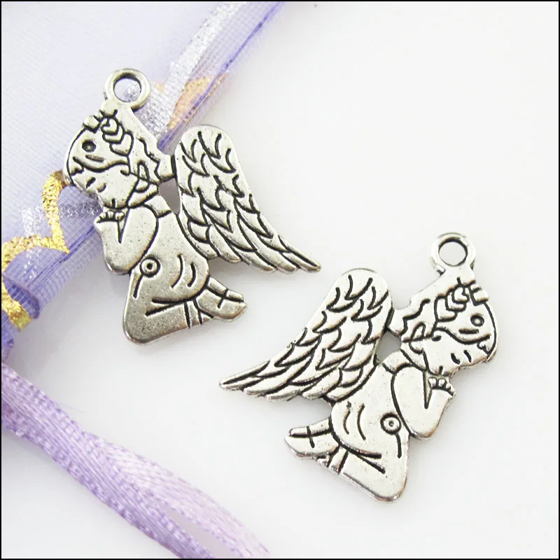 8 Nouveau Praying angel wings girl Tibetan Silver Tone Charms Pendentifs 17x23.5mm