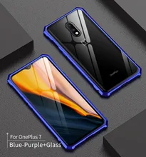 One Plus 7 Pro Case Metal Bumper Frame with Clear Tempered Glass Back Cover Hard Case for Oneplus 7 Pro Oneplus7 Aluminum Bumper