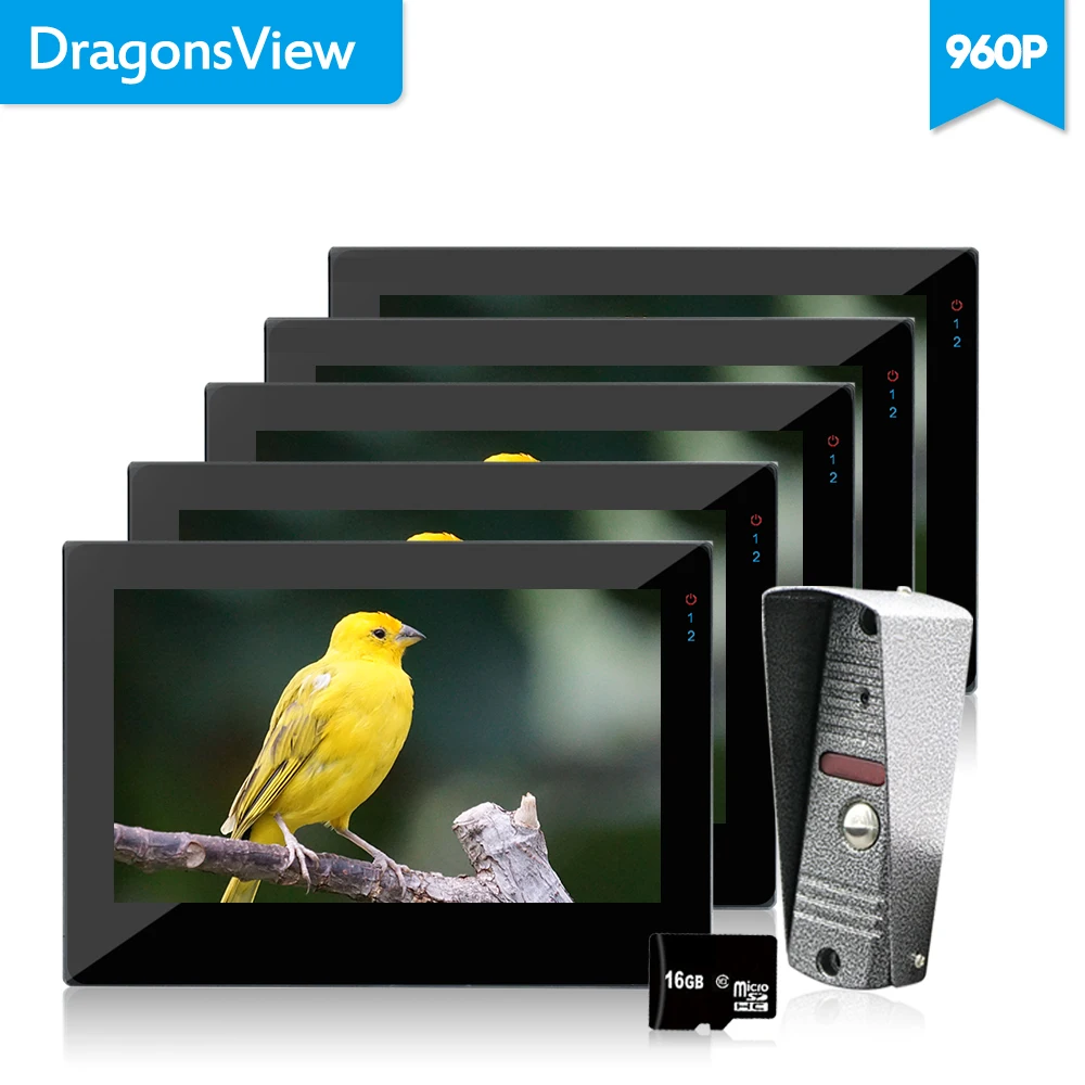 Dragonsview 7 дюймов сенсорный экран видео дверной звонок Домофон комплект 960P AHD запись