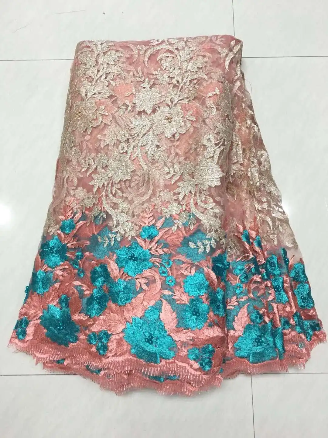 

2019 African Laces Fabrics Embroidered Nigerian Guipure French Cord Lace Fabric High-quality Rose African French Net Lace Fabric