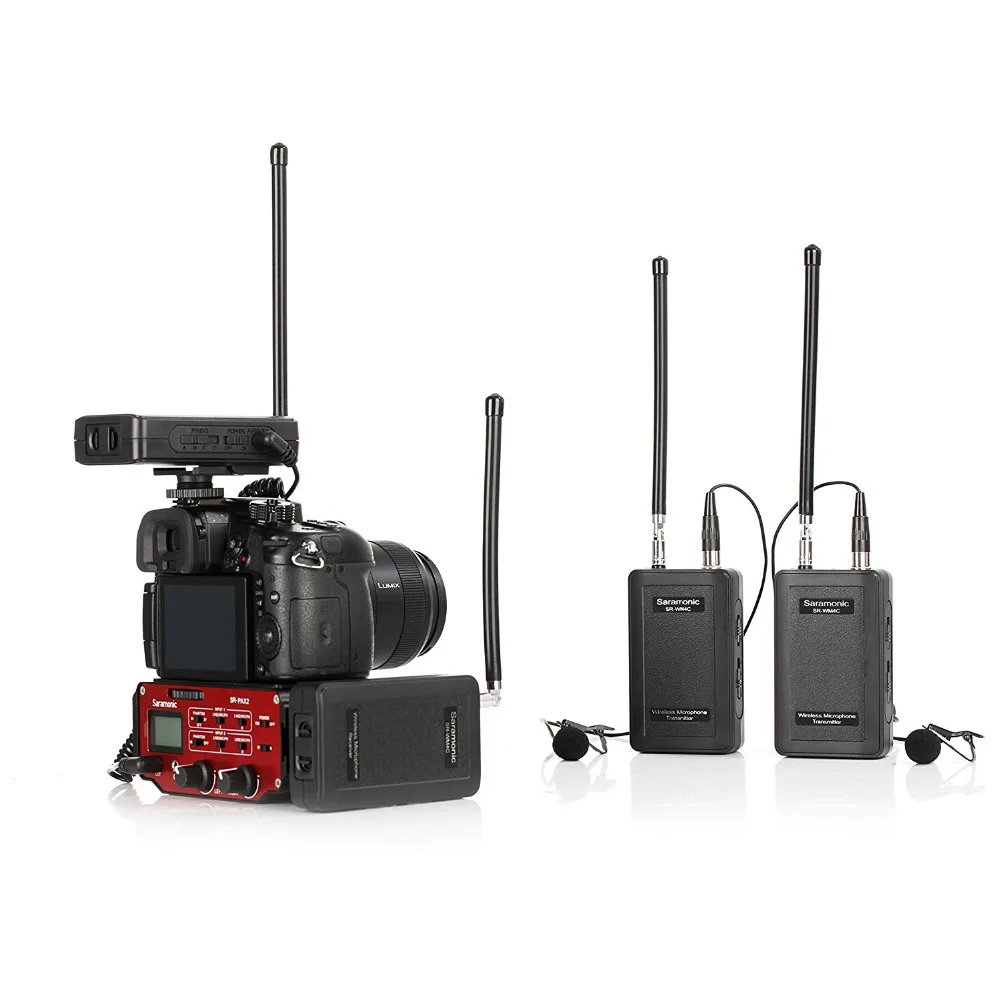 Saramonic lavalier ميكروفون لاسلكي vhf المزدوج نظام كيت (مع قسط الصوت خلاط)