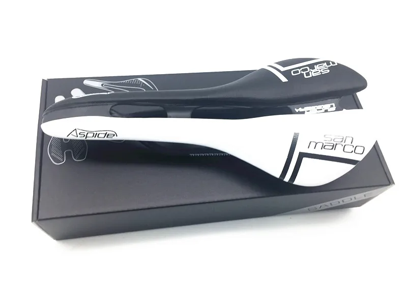 

San Marco ASPIDE saddle road bike black and white Carbon Fiber Leather saddles bicycle sillin bici Rail bow cushion120+/5g