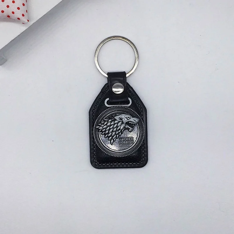 

2018 Custom Men Leather Game of Thrones Key Chain Keychain Metal Car Key Ring Stark Holder Chaveiro Jewelry Gift Souvenirs
