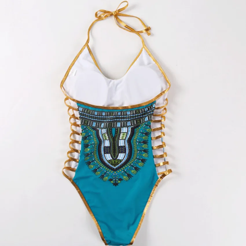 

2018 One Piece Swimsuit African Print Monokini Women Swimwear Push Up Halter Triquini Sexy Plus Size Bathing Suit Female Trikini