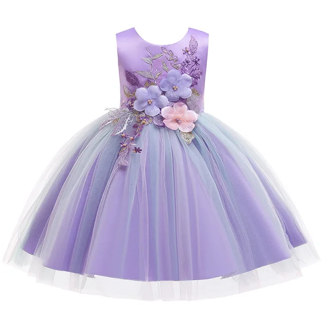 Карнавальные костюмы платье для девочки;Вышитое кружево принцессы платья для девочек;нарядное платье для девочки;новогодний костюм пышное платье для девочки;вечернее праздничное платье для девочки;детские платья - Цвет: Purple