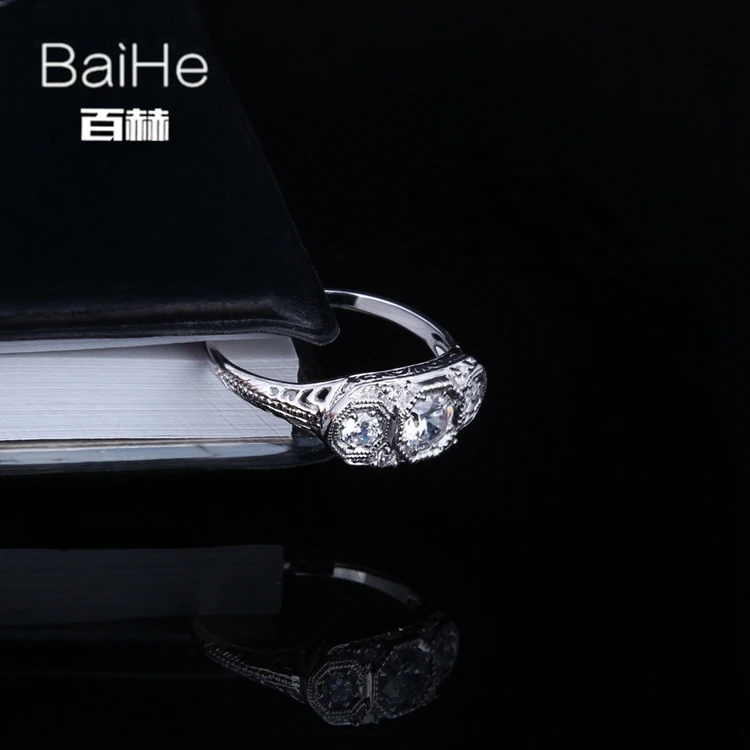 BAIHE Solid 14 K белое золото(AU585) 1CT Сертифицированный круглый вырез AAA Градуированный кубический цирконий Свадебные женские модные ювелирные изделия кольцо