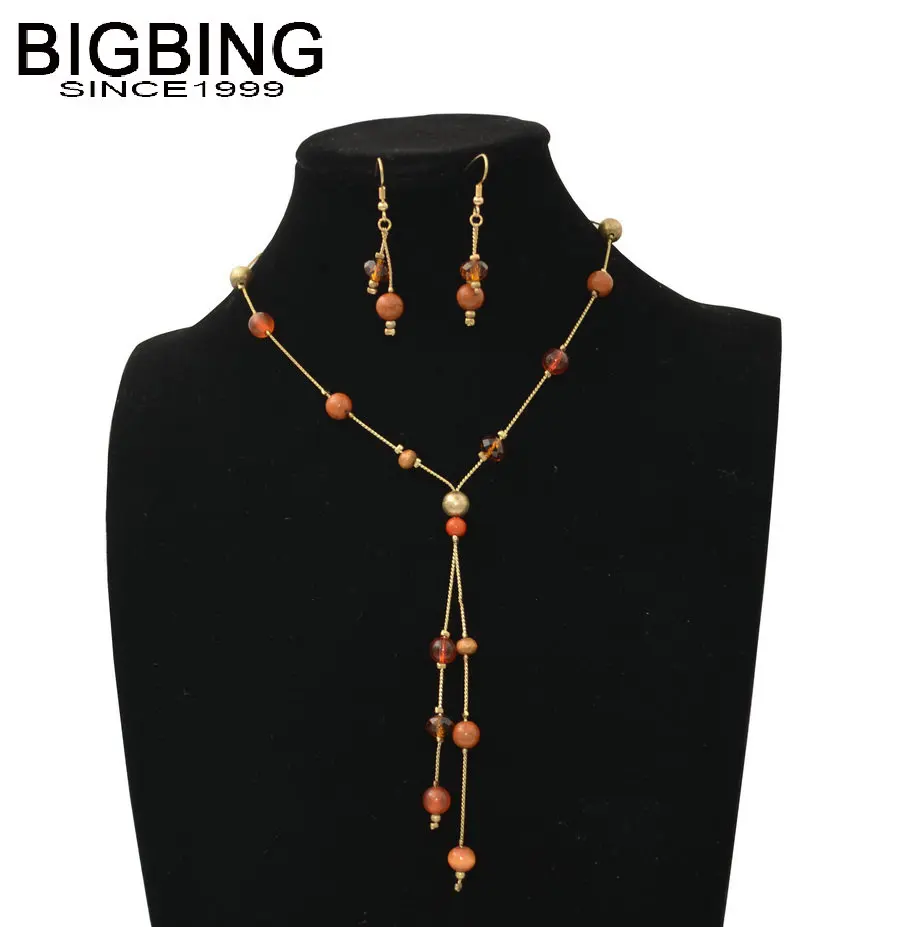 

T005 BIGBING fashion jewelry fashion Golden chain crystal Necklace Earrings jewelry set high quality