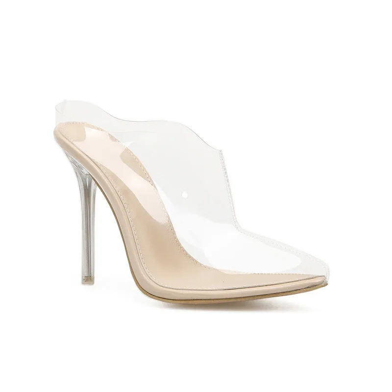

2019 Spring and summer new transparent stiletto high heels with sharp head sexy crystal sandals