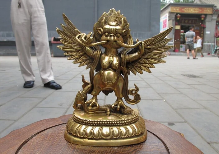 

7"Tibet Tibetan Refined Pure Brass Garuda Bird God Tantric Buddha Statue statues garden decoration