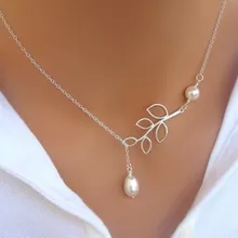 Новое модное ретро популярное простое ожерелье с искусственным жемчугом и листьями для женщин, ювелирное изделие из искусственного жемчуга 0087