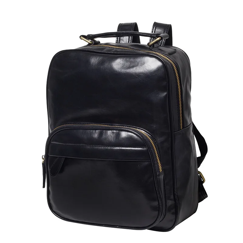 Men&#39;s Leather Backpack Schoolbag Vintage small daypack Travel Laptop Leather Backpack for men ...