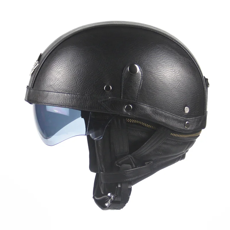 Мотоциклетный мотоцикл Rider Half Open Face PU кожаный шлем козырек с воротником кожа Винтаж мотоцикл Vespa - изображение
