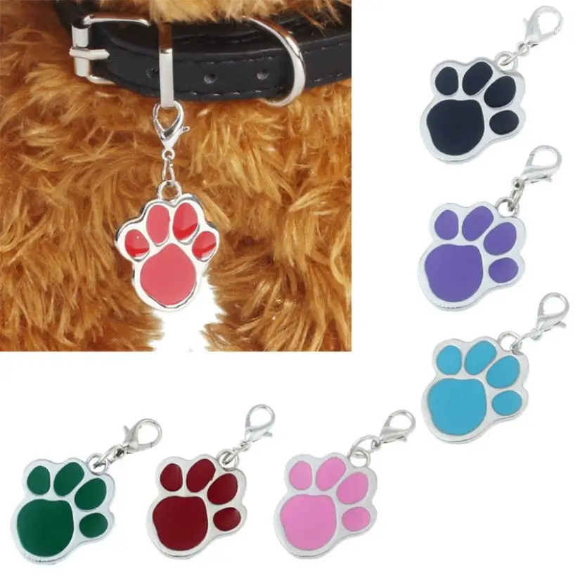 Pet Accessories Popular Footprints Puppy Rhinestone Pendant Lovely Pet Jewelry ID collar Tags puppy poodle paw tags sale