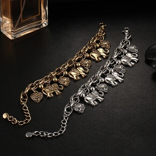 

Women's Vintage Unique Carved Heart Elephant Shiny Pendant Bracelet Bangle