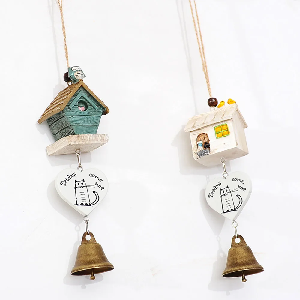 

Small House Cute Cat Wind Chimes Resin Wind Bells Vintage Decorations for Home Hanging Ornament Accessories