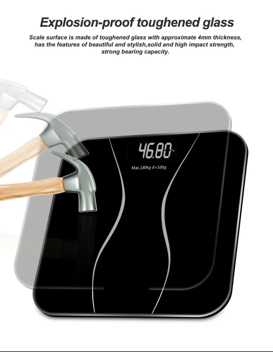 WZY 180 кг весы для ванной комнаты стеклянные умные бытовые электронные цифровой пол весы Бариатрический ЖК-дисплей
