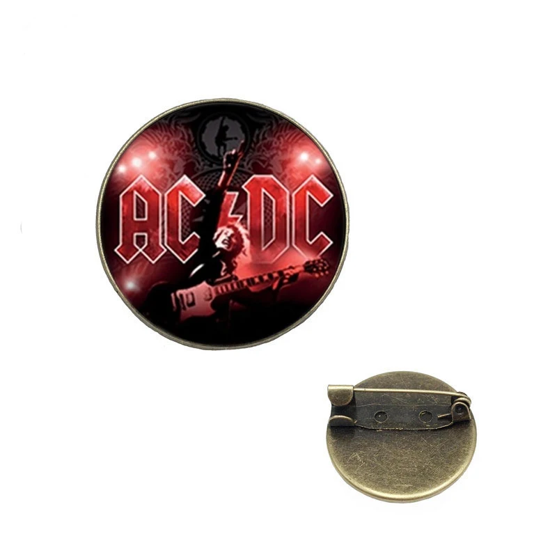 

HOT! Fashion Silver Brooch Classical POP Band Butterfly Clasp Pin Handmade Glass Dome ACDC Lapel Pins Fashion Jewelry