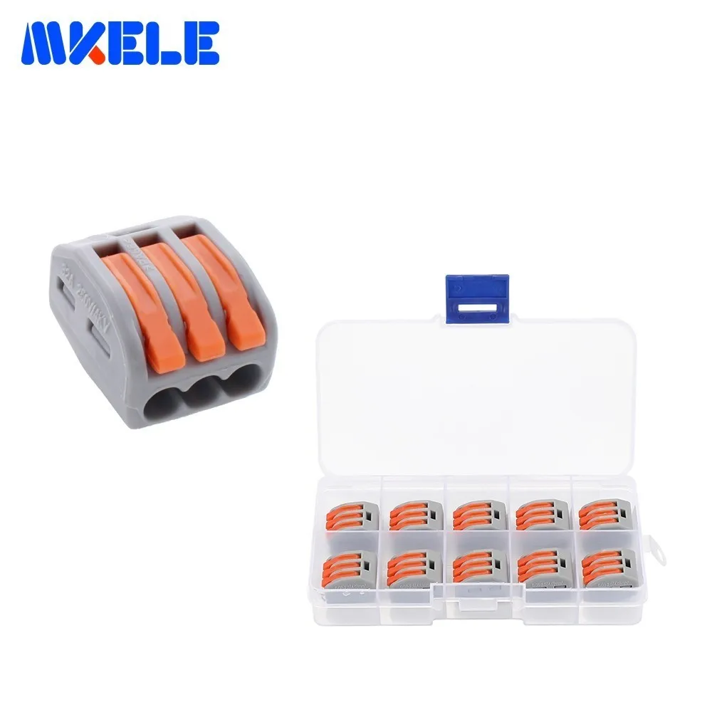

222-413 10pcs/Box Connector Universal Compact Fast Wire Wiring Connector 3 Pin Mini Conductors Terminal Block 32A MKVSE-413