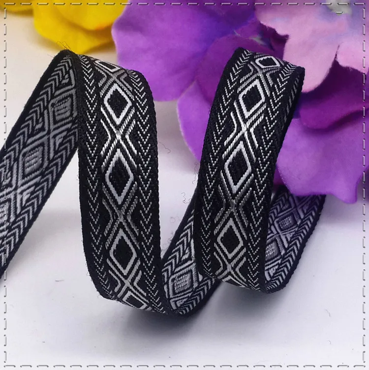

Hot sale 10mm polyester Geometry grosgrain ribbon Woven Jacquard Ribbon DIY Clothing Handmade Accessories material (1 meter/lot)