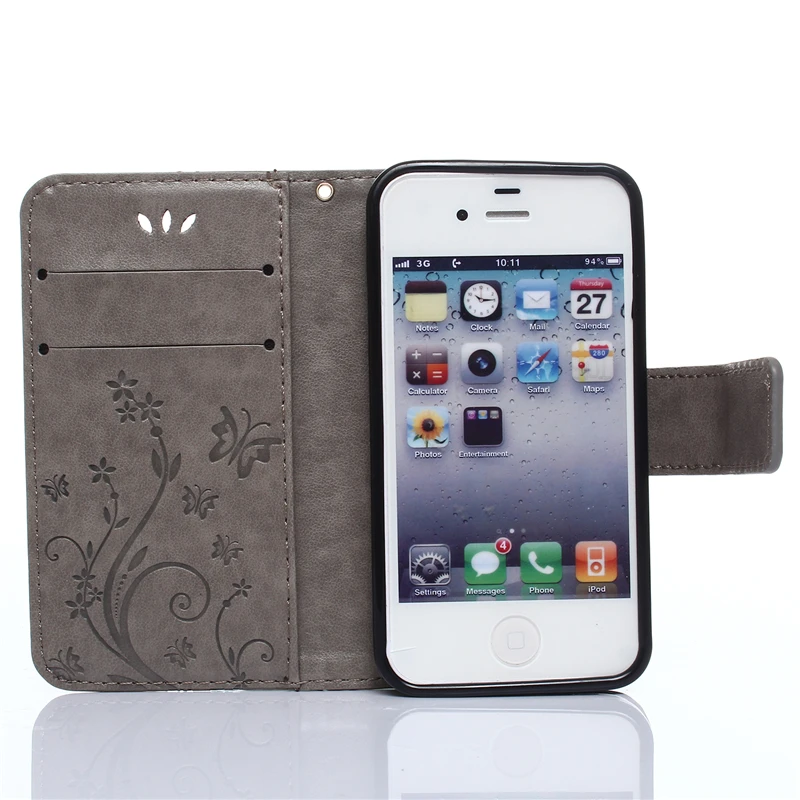 JYERAECOM Retro Flip Case For IPhone 4 4S 5 5S 6 6S X 7 8 Plus PU Leather + Silicon Wallet Stand Cover For iPhone 4S Case Coque