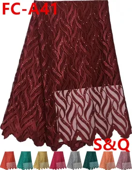 

Hot sale 5yards african french lace fabric high quality 2018 african lace fabric nigerian lace fabrics for wedding dress FC-A41