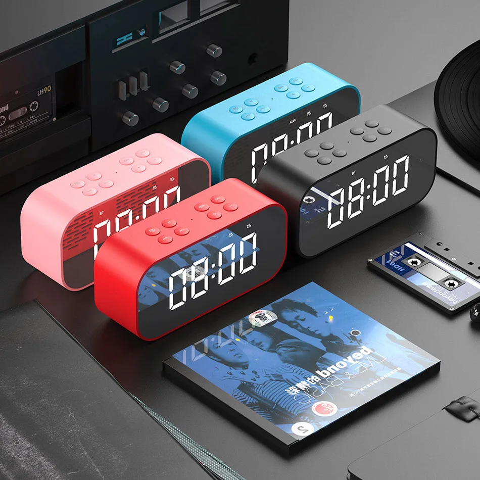 Portable LED Mirror Digital Alarm Clock Wireless Bluetooth FM MP3 Speakers S6X6 
