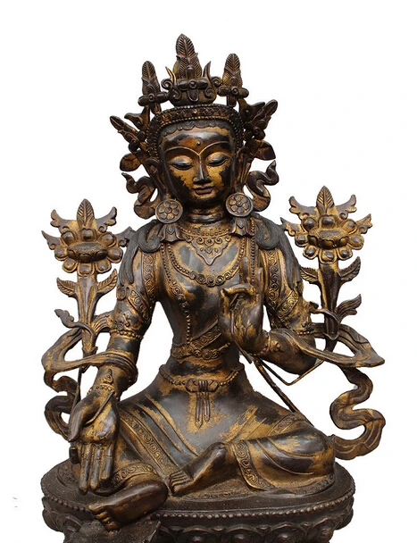 

S07178 Tibet Bronze Green Tara Kwan-Yin Bodhisattva Buddha Statue Big