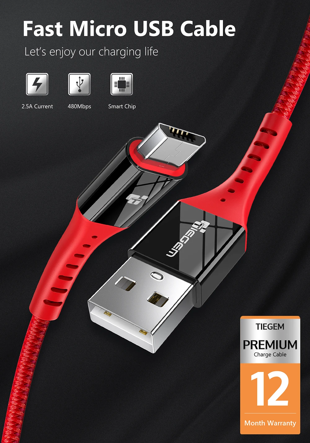 TIEGEM 2A Micro USB кабель с нейлоновой оплеткой 1 м кабель передачи данных для быстрой зарядки для samsung S7 edge huawei htc Android кабель для мобильного телефона