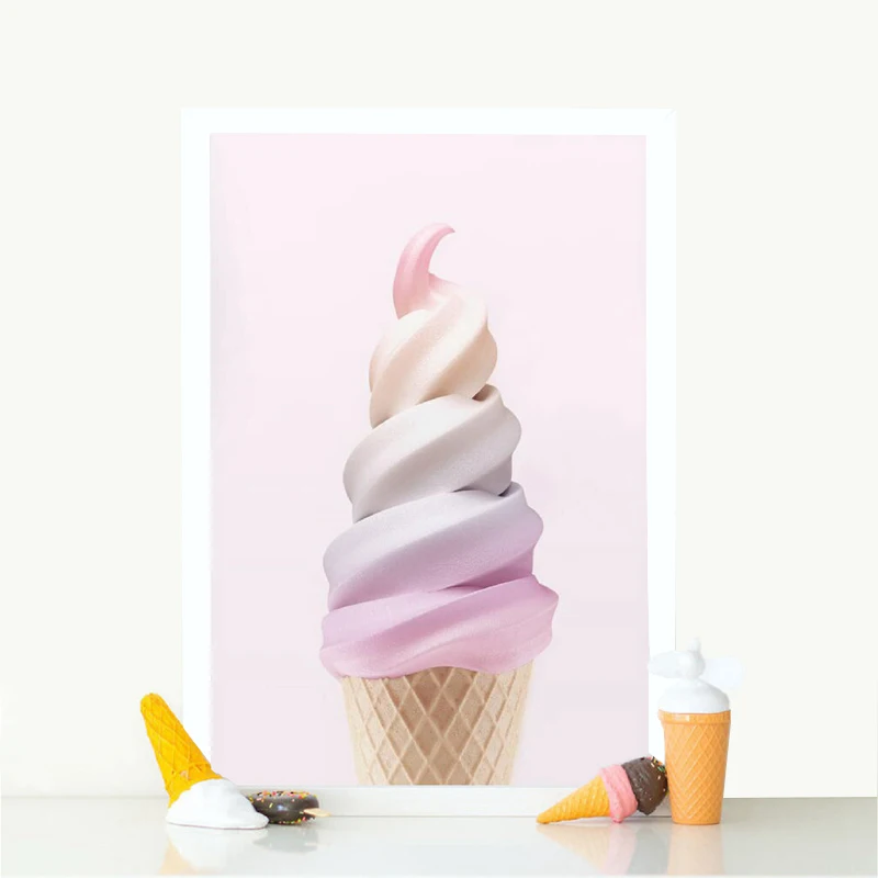 

Pink Rainbow Ice Cream Nursery Wall Art Canvas Painting Cartoon Nordic Poster And Prints Wall Picture Girls Bedroom Decoration