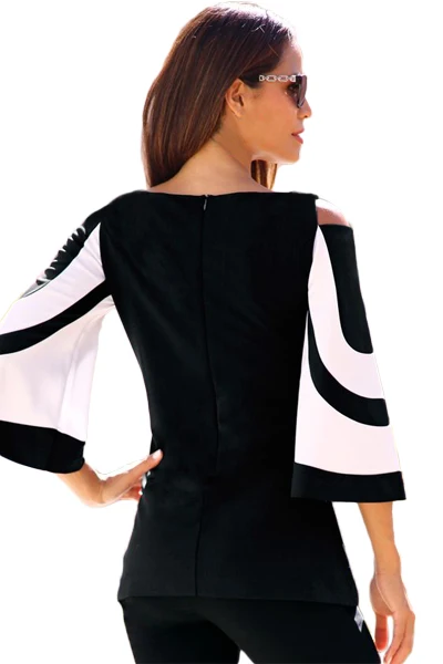 Black-White-Colorblock-Bell-Sleeve-Cold-Shoulder-Top-LC250605-2-2