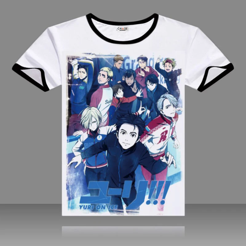 Популярные футболки Yuri on Ice Plisetsky черные топы с круглым вырезом и коротким рукавом