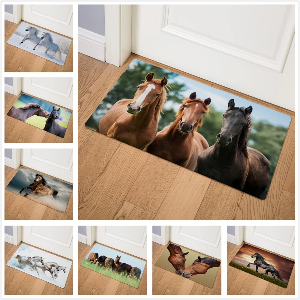 

Horse Plants Animal Print Kitchen Carpet Living Room Corridor Bathroom Entrance Decorative Door Mat Non-slip Floor Mat 46x75cm