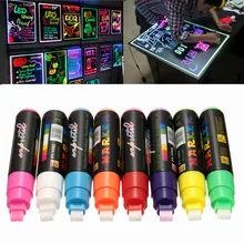Subrayador LED de 10mm, marcador de pizarra de escritura Neons, pluma de tiza líquida fluorescente para dibujar, pintura, soporte de Arte de escritura, 8 Uds.