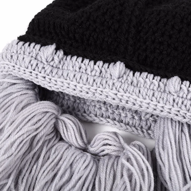  Bearded Horns Hand-knitted Hat Men Funny Gag Halloween Cap Winter Warm Handmade Barbarian Viking Beanie Beard Horn Caps CP0170  (9)
